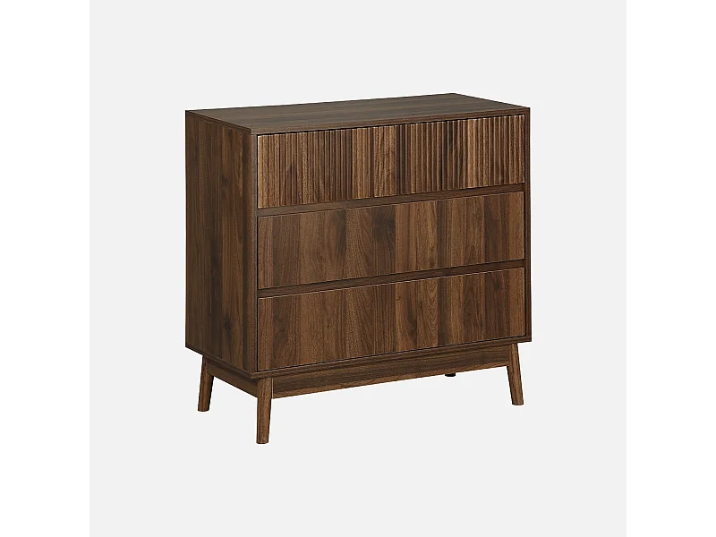 Cómoda con efecto madera, 3 cajones madera oscura