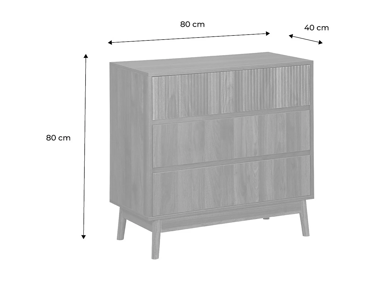 Cómoda con efecto madera, 3 cajones madera oscura