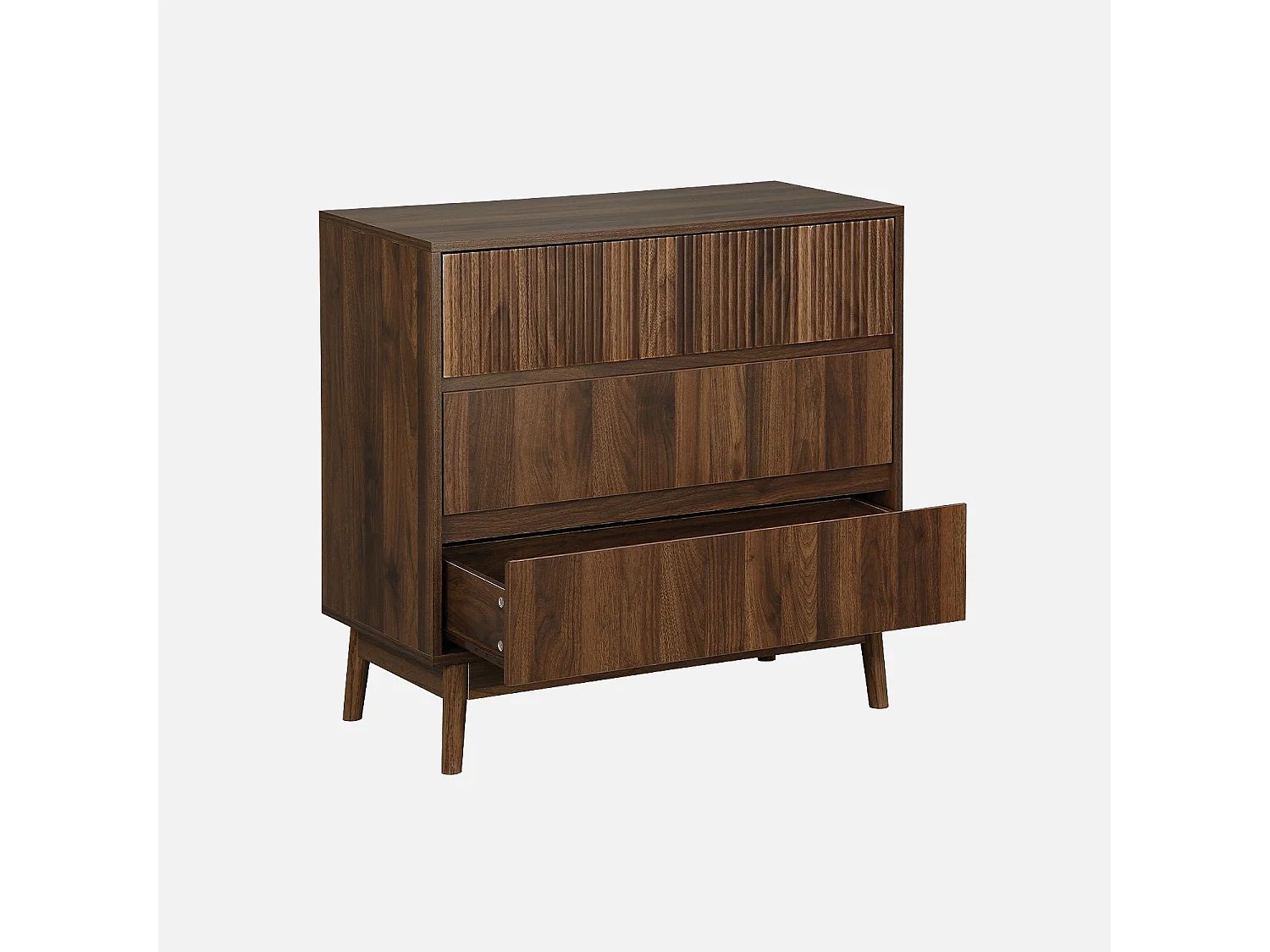 Commode de rangement décor bois de noyer. 3 tiroirs