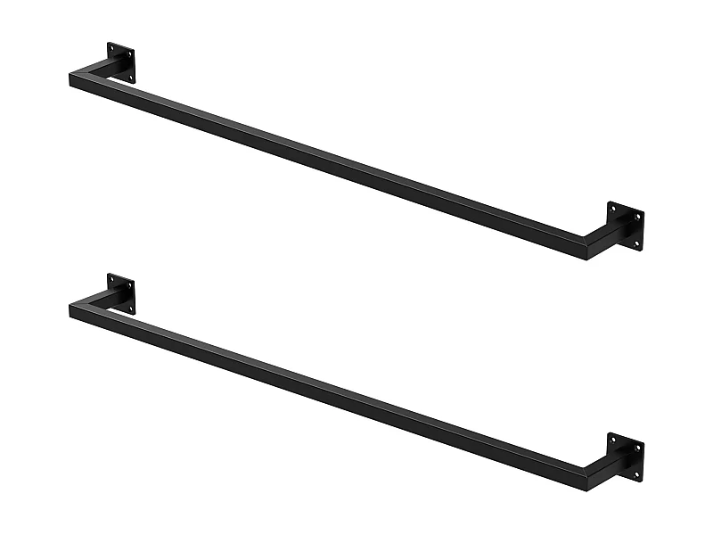 2x Perchero de pared negro para vestidor/armario barra para ropa/toallas110x12cm