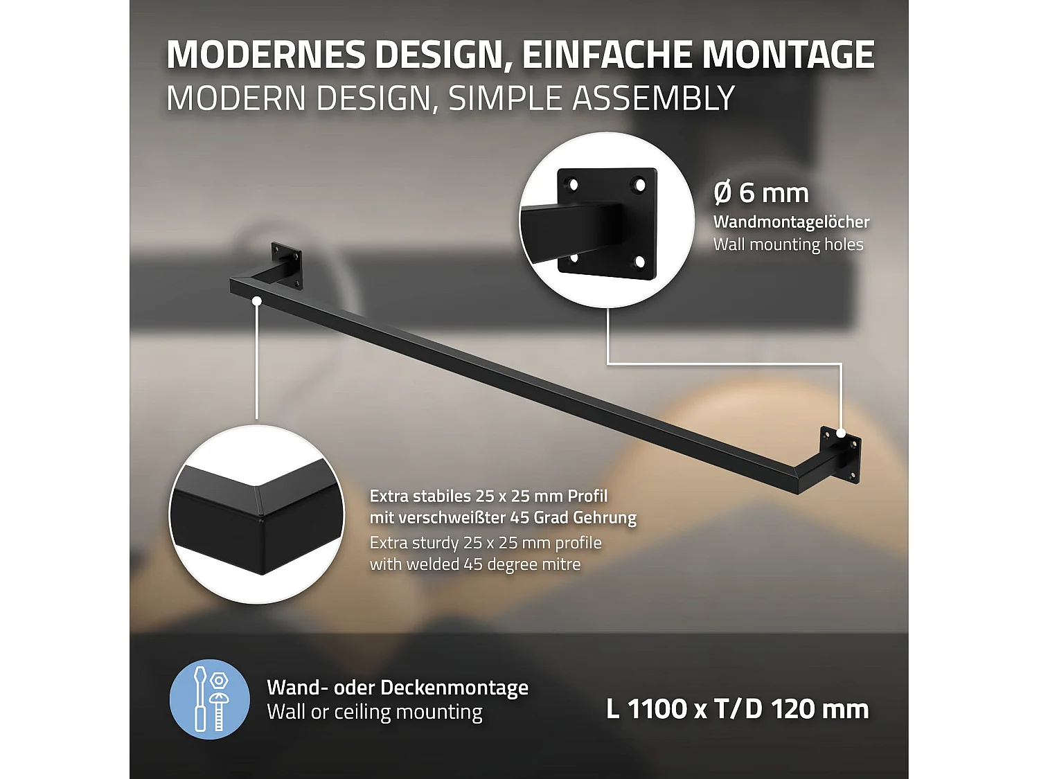 Barre de penderie Porte-manteau Acier Montage mural Porte-manteau