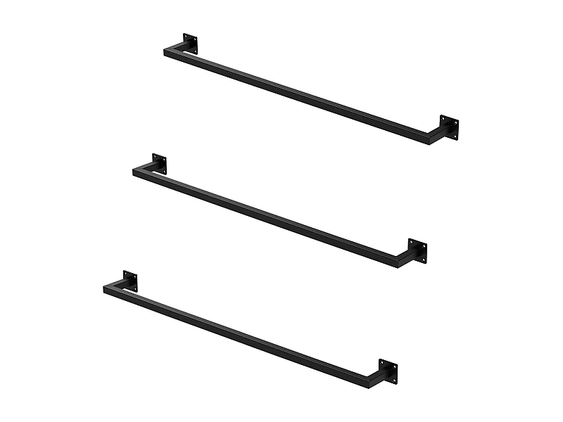 3x Perchero de pared negro para vestidor/armario barra para ropa/toallas110x12cm