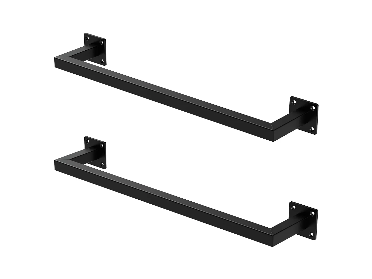 2x Perchero de pared negro para vestidor/armario barra para ropa/toallas 60x12cm