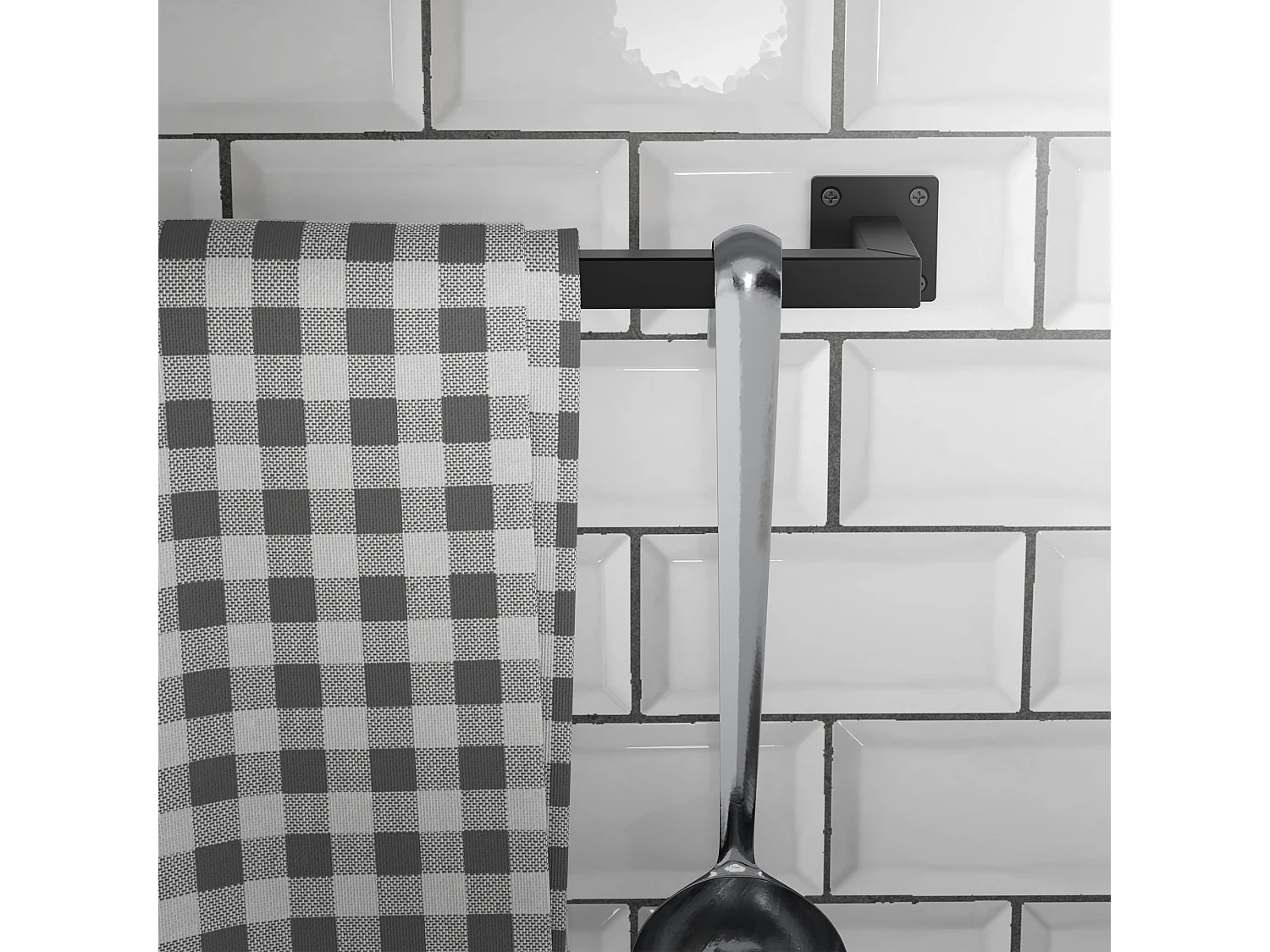 2x Perchero de pared negro para vestidor/armario barra para ropa/toallas 60x12cm