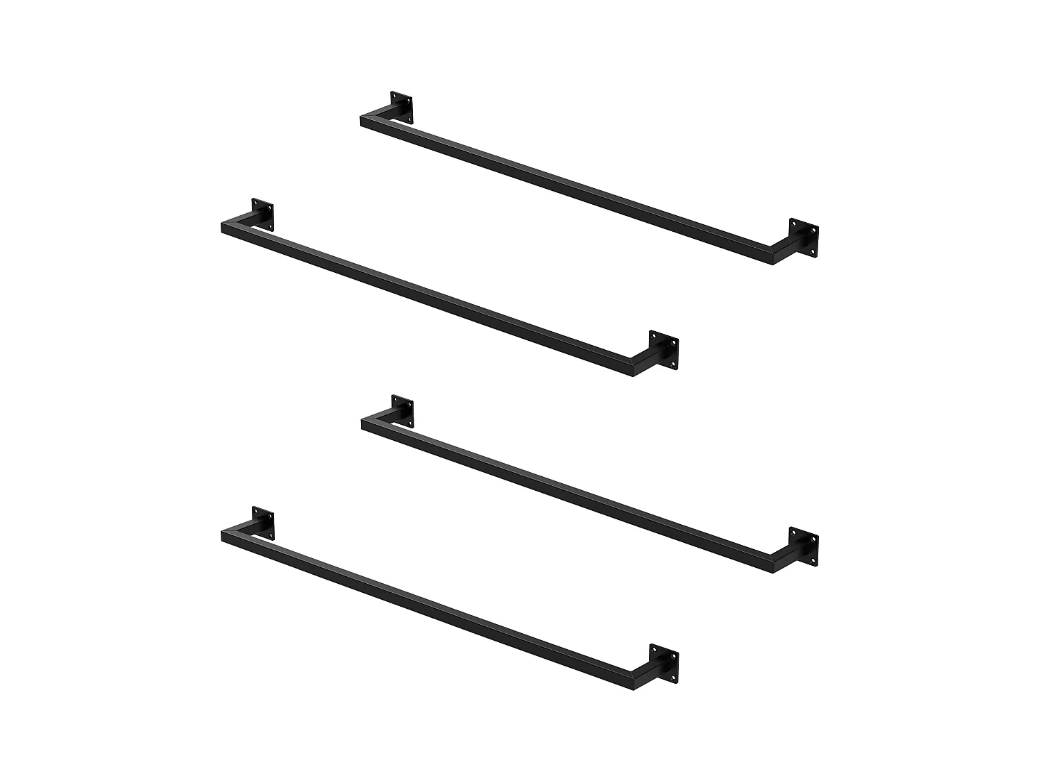 4x Perchero de pared negro para vestidor/armario barra para ropa/toallas110x12cm