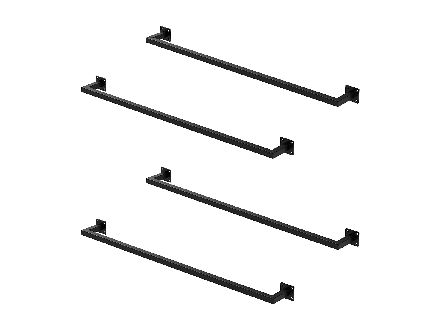 4x Perchero de pared negro para vestidor/armario barra para ropa/toallas110x12cm