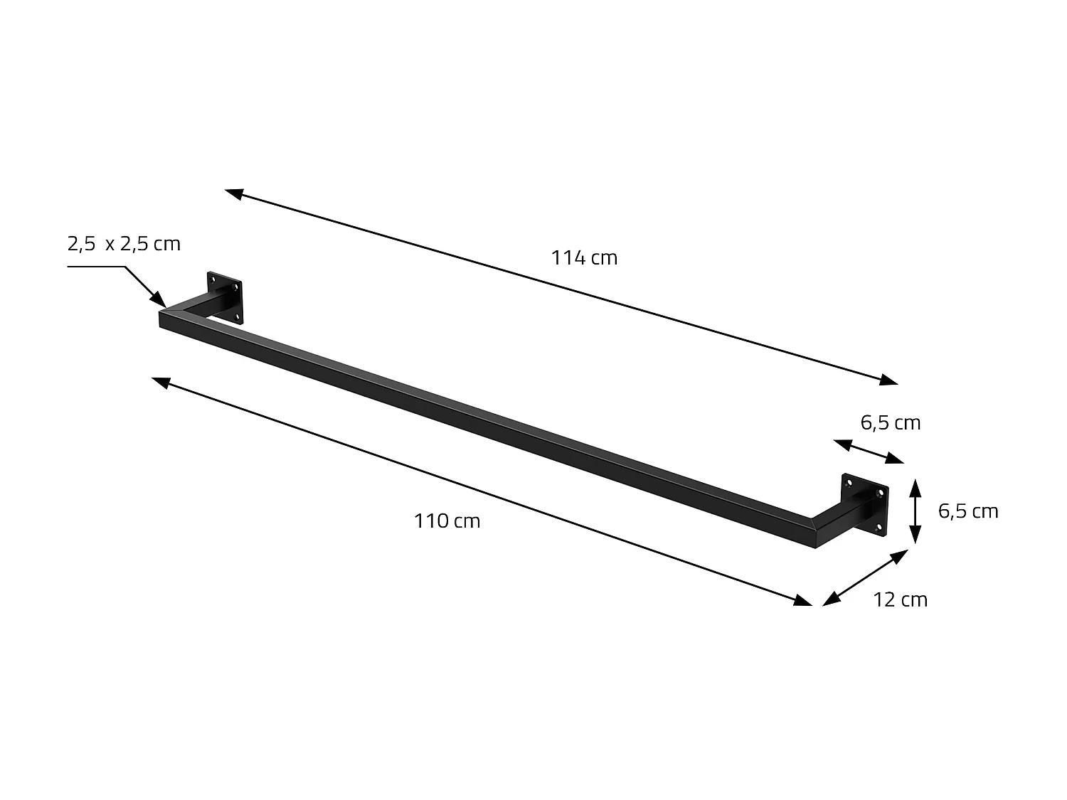 4x Perchero de pared negro para vestidor/armario barra para ropa/toallas110x12cm