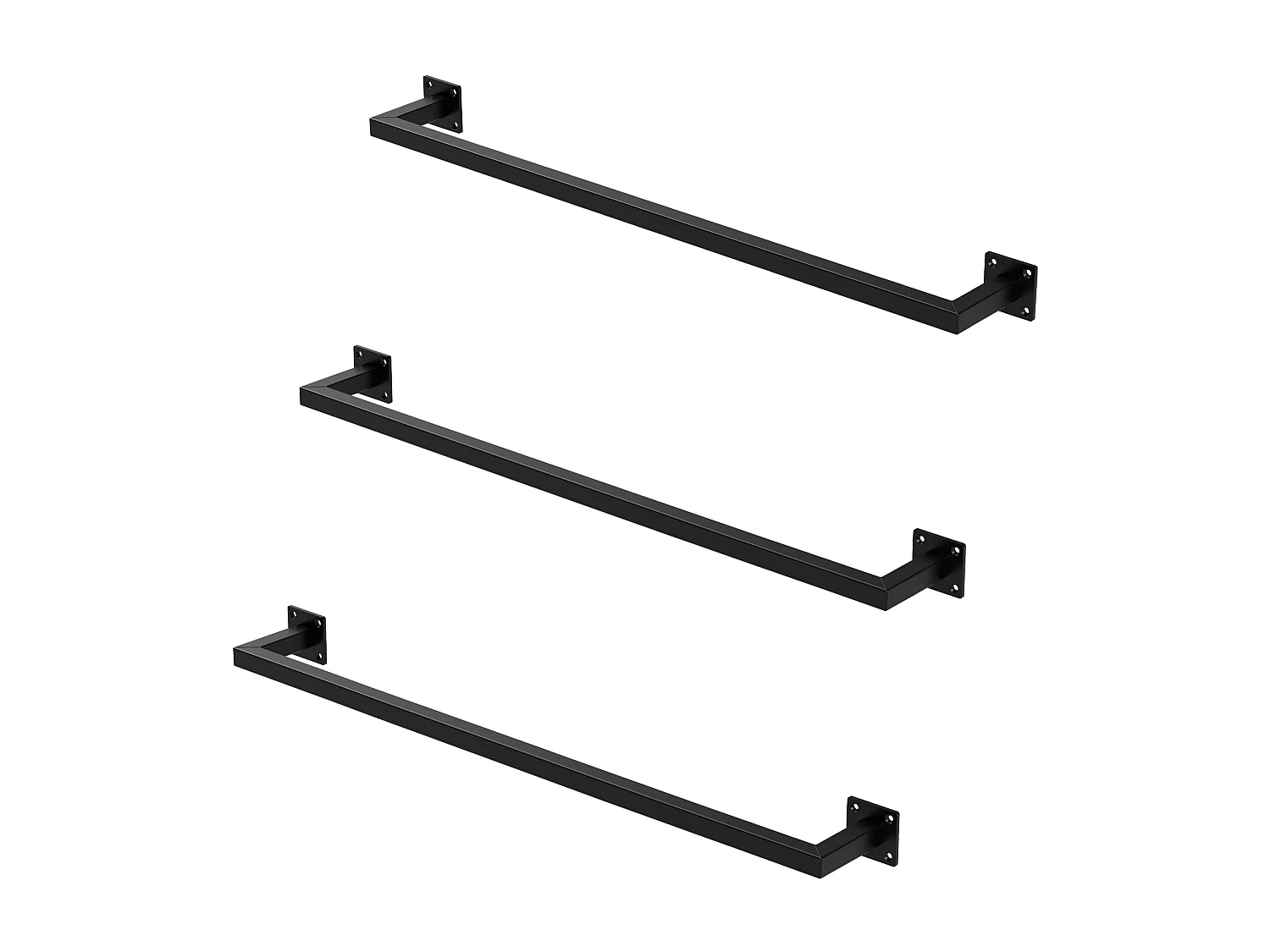 3x Perchero de pared negro para vestidor/armario barra para ropa/toallas 90x12cm
