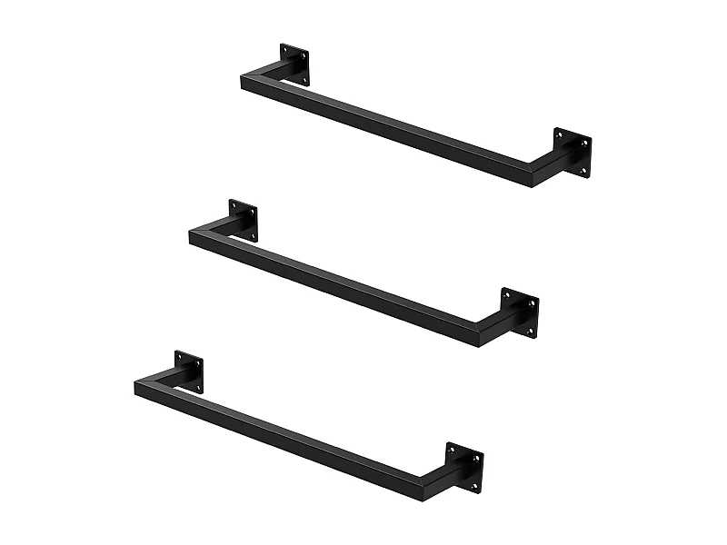 3x Perchero de pared negro para vestidor/armario barra para ropa/toallas 60x12cm