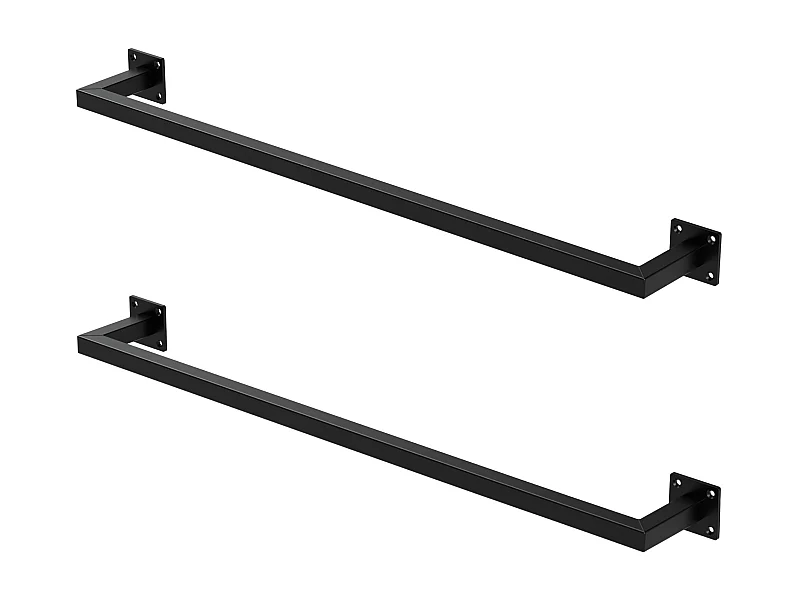2x Perchero de pared negro para vestidor/armario barra para ropa/toallas 90x12cm