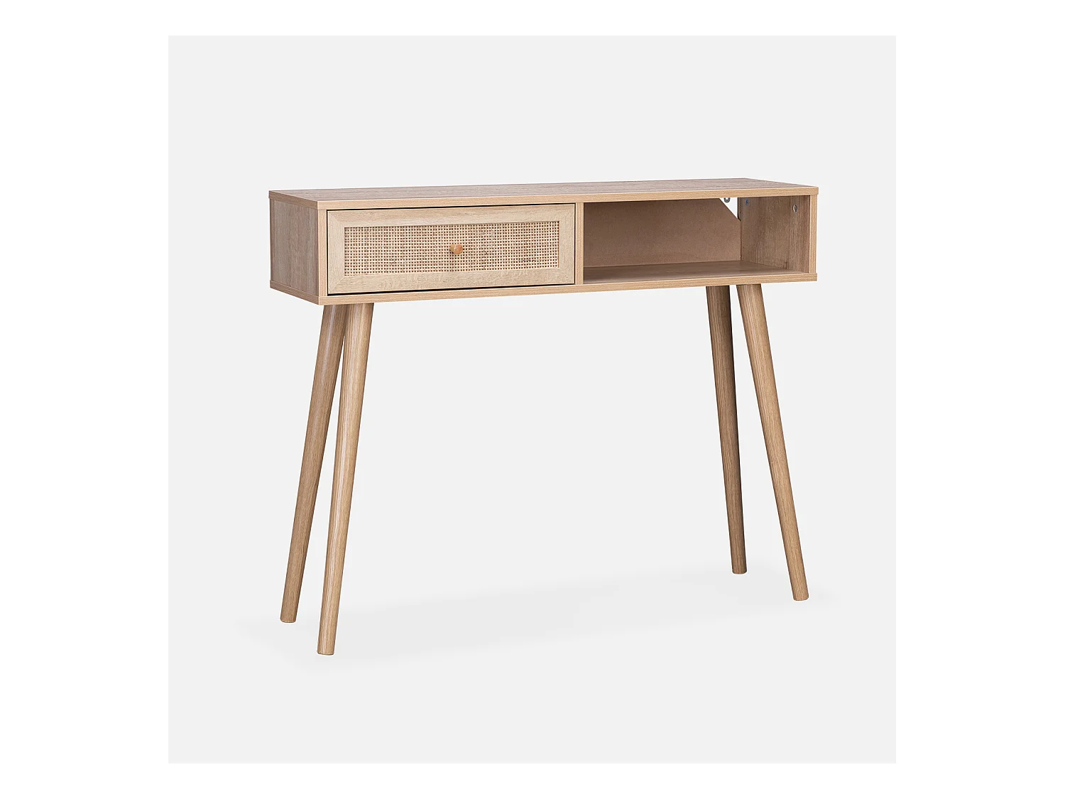 Consolle scandinava con effetto legno e canna, 100cm, marrone naturale