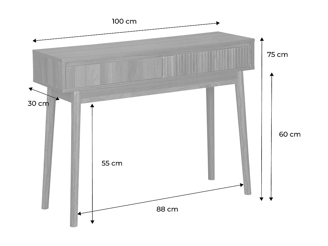 Consola con efecto madera de 2 cajones, 100cm madera oscura