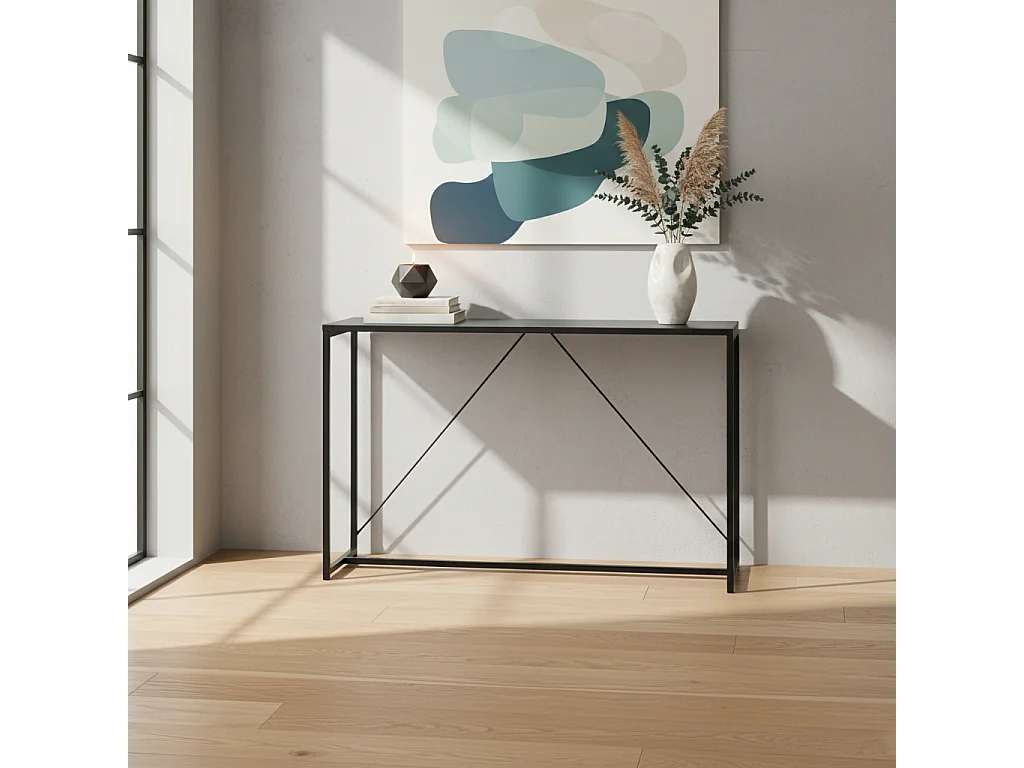 Consolle in metallo con barra di rinforzo, 120cm, nero