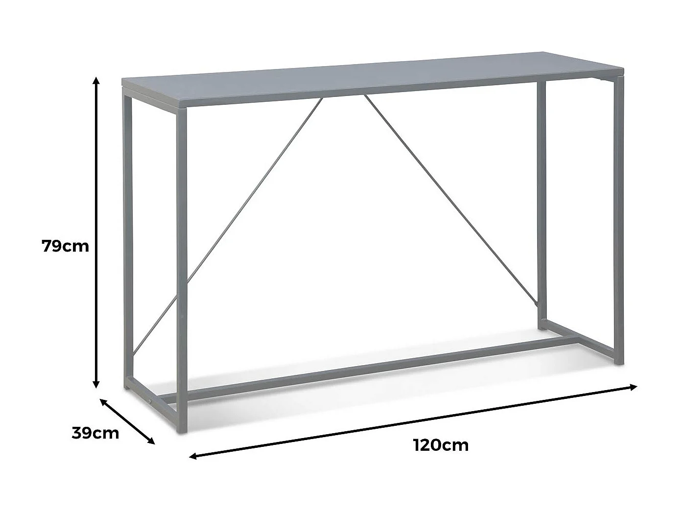 Consolle in metallo con barra di rinforzo, 120cm, nero