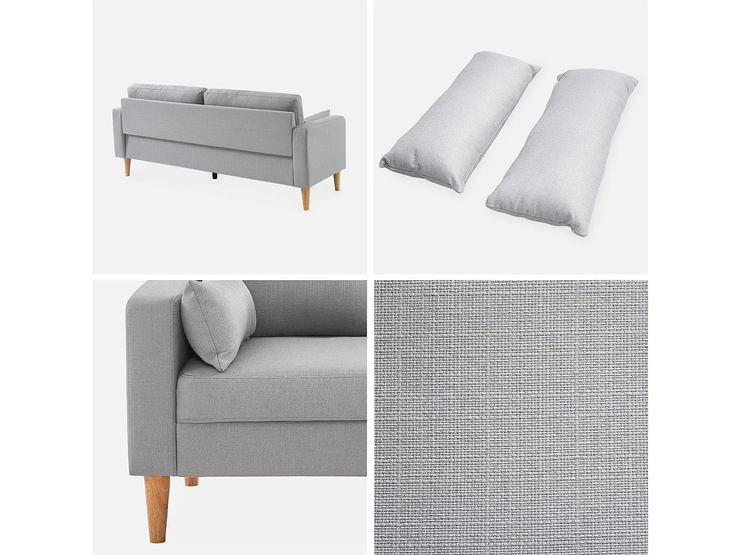 Canapé en tissu gris clair - Bjorn - Canapé 3 places fixe droit pieds bois. style scandinave