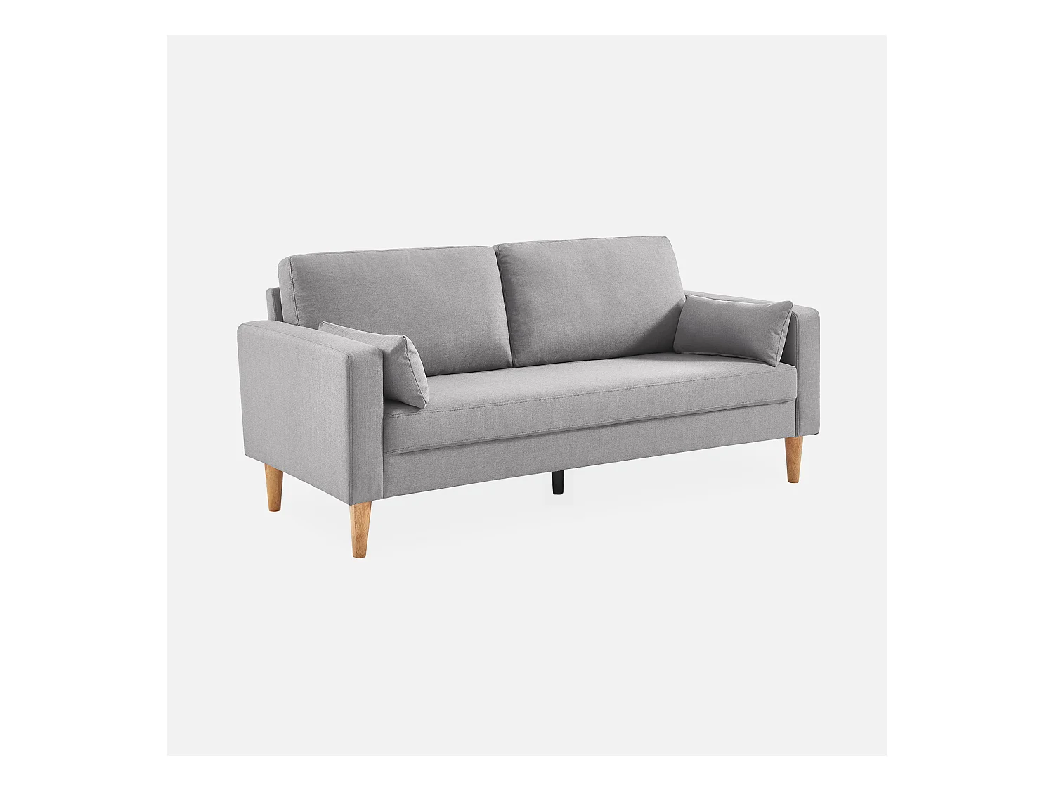 Canapé en tissu gris clair - Bjorn - Canapé 3 places fixe droit pieds bois. style scandinave