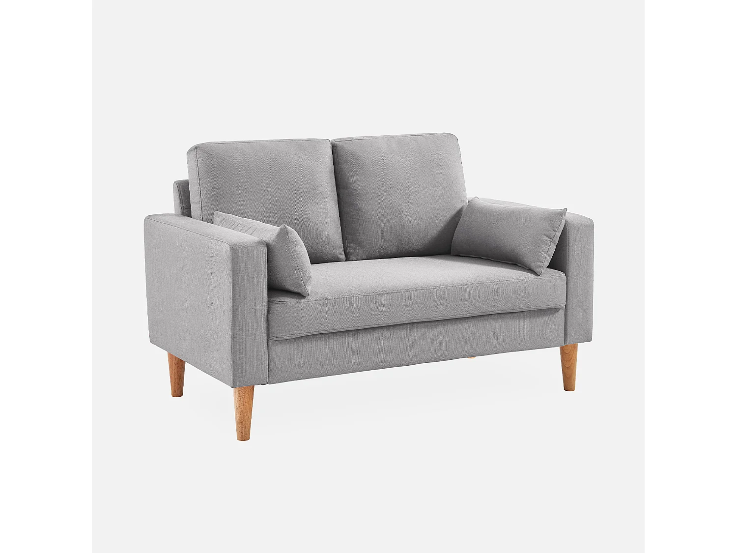 Sofá de tela con patas de madera, 2 plazas gris claro