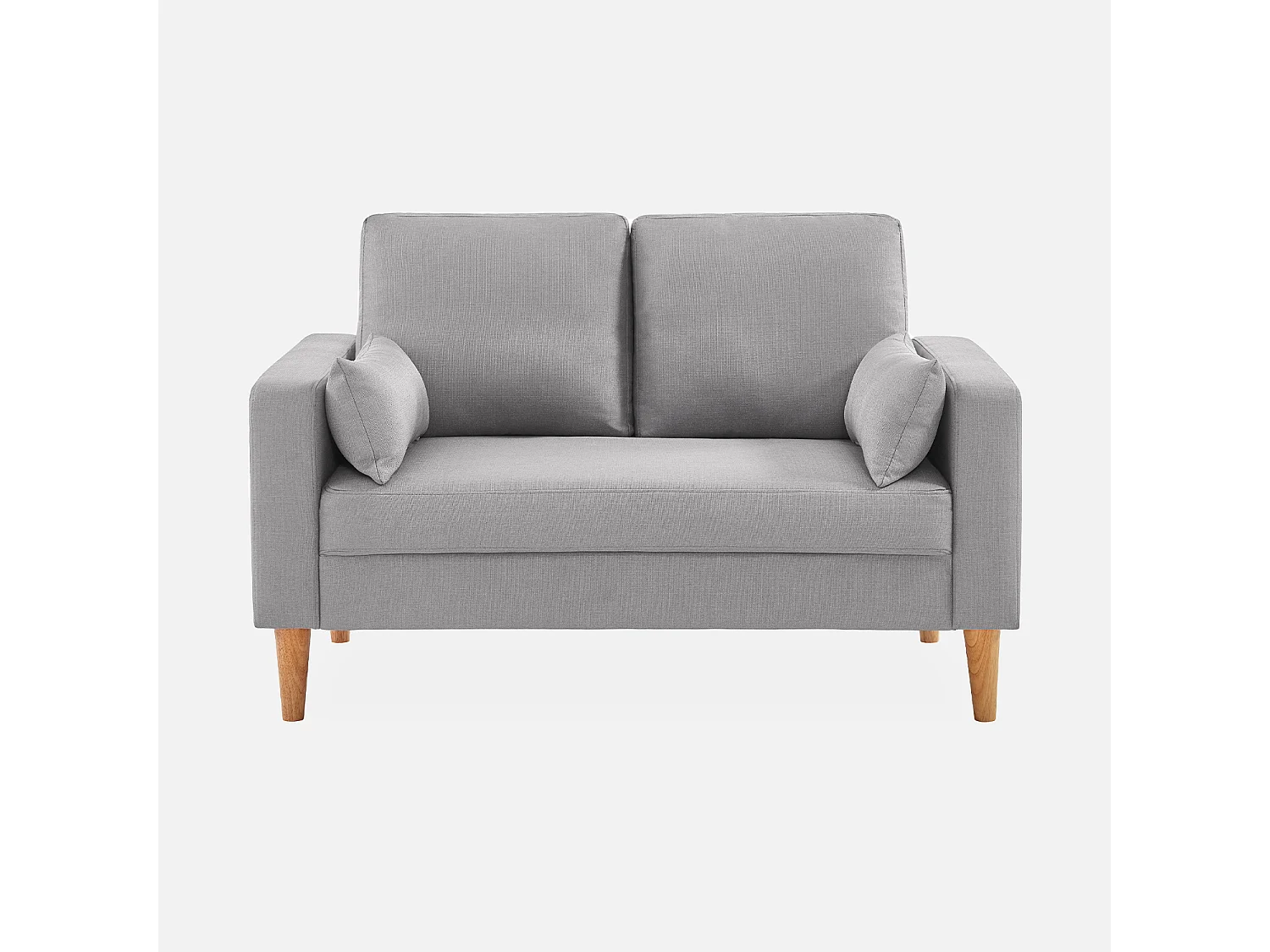 Sofá de tela con patas de madera, 2 plazas gris claro