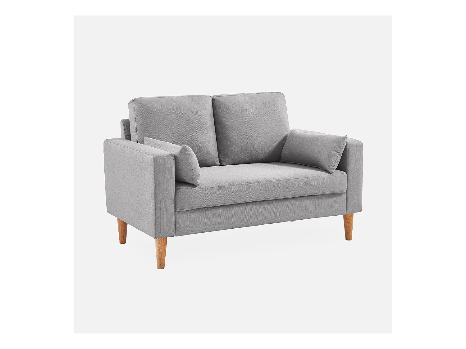 Canapé en tissu gris clair - Bjorn - Canapé 2 places fixe droit pieds bois. style scandinave