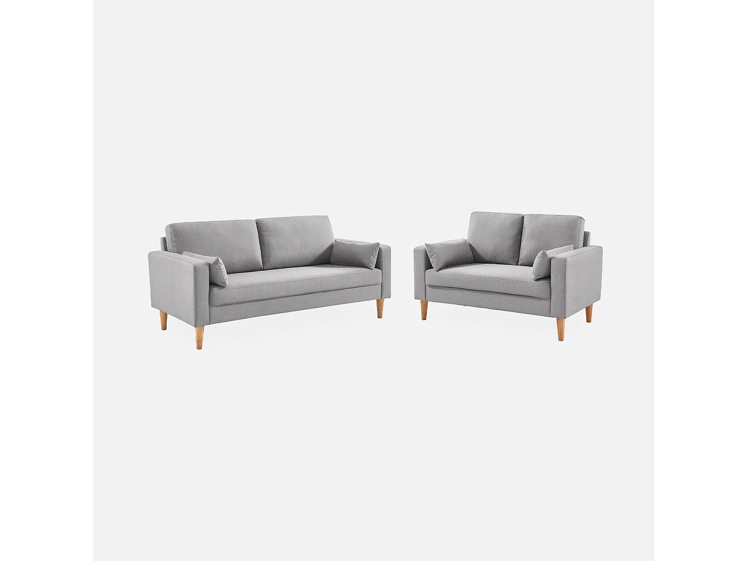 Canapé en tissu gris clair - Bjorn - Canapé 2 places fixe droit pieds bois. style scandinave