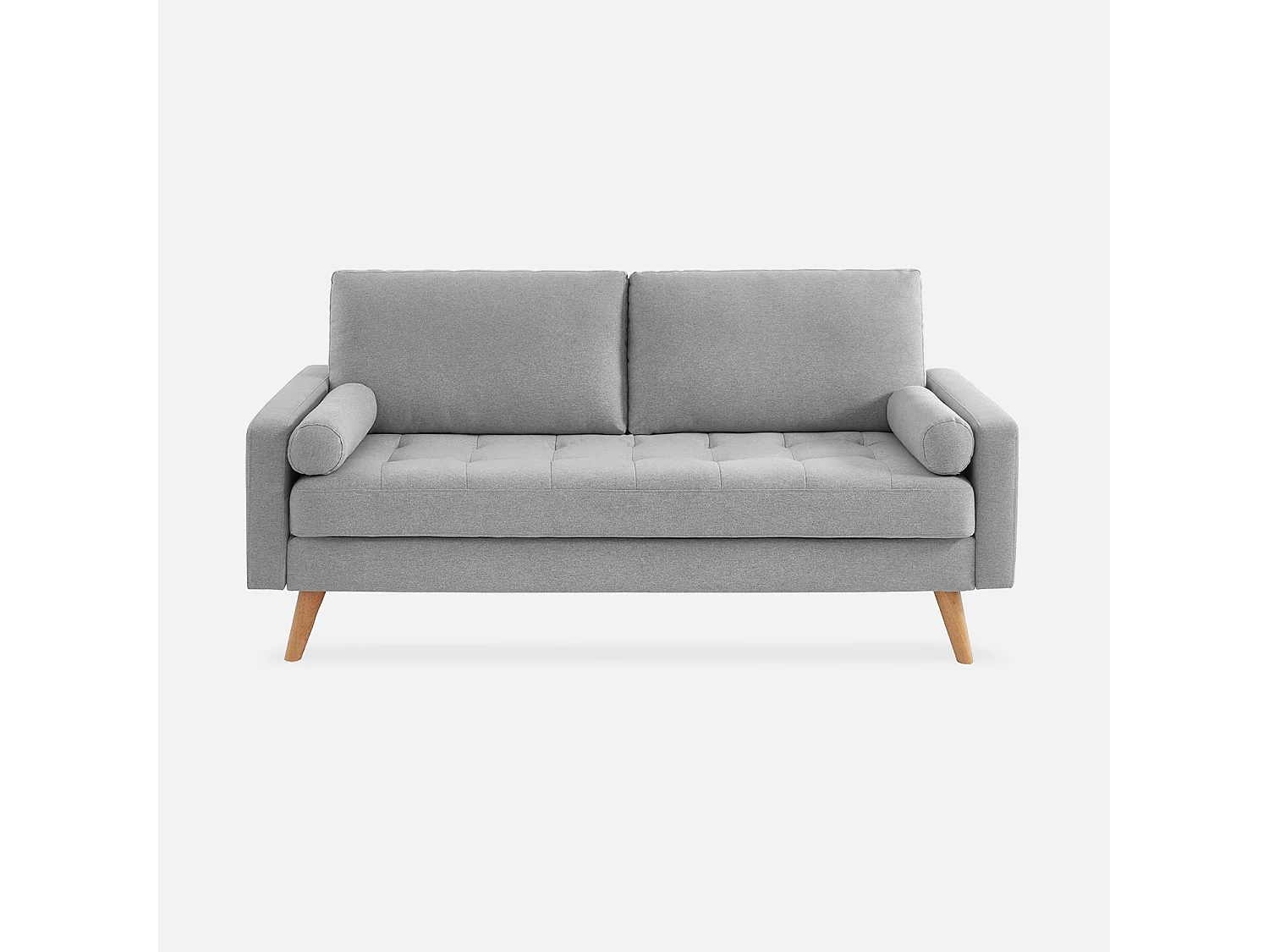 Canapé en tissu gris clair. 3 places scandinave fixe. droit. pieds bois