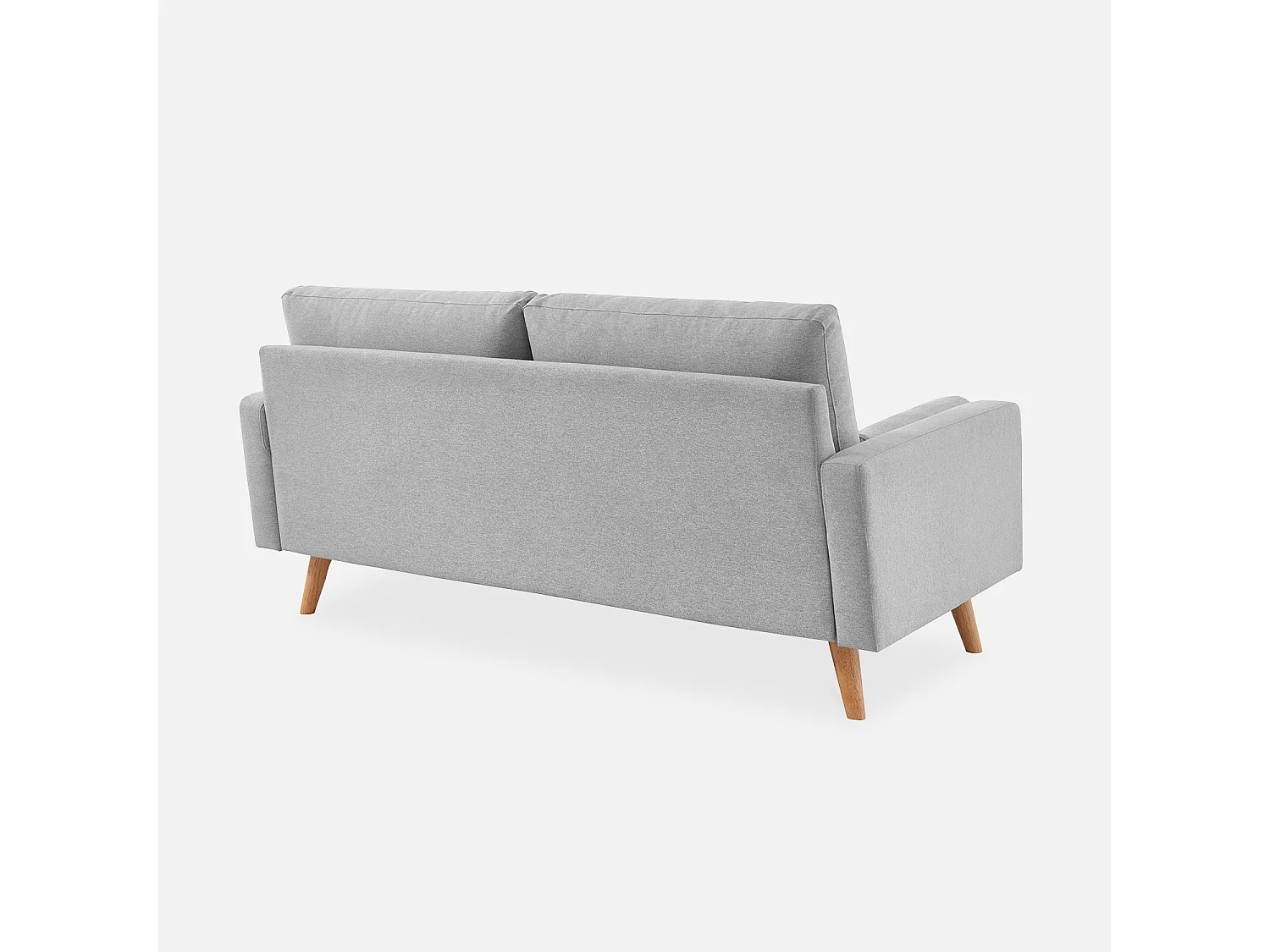 Canapé en tissu gris clair. 3 places scandinave fixe. droit. pieds bois