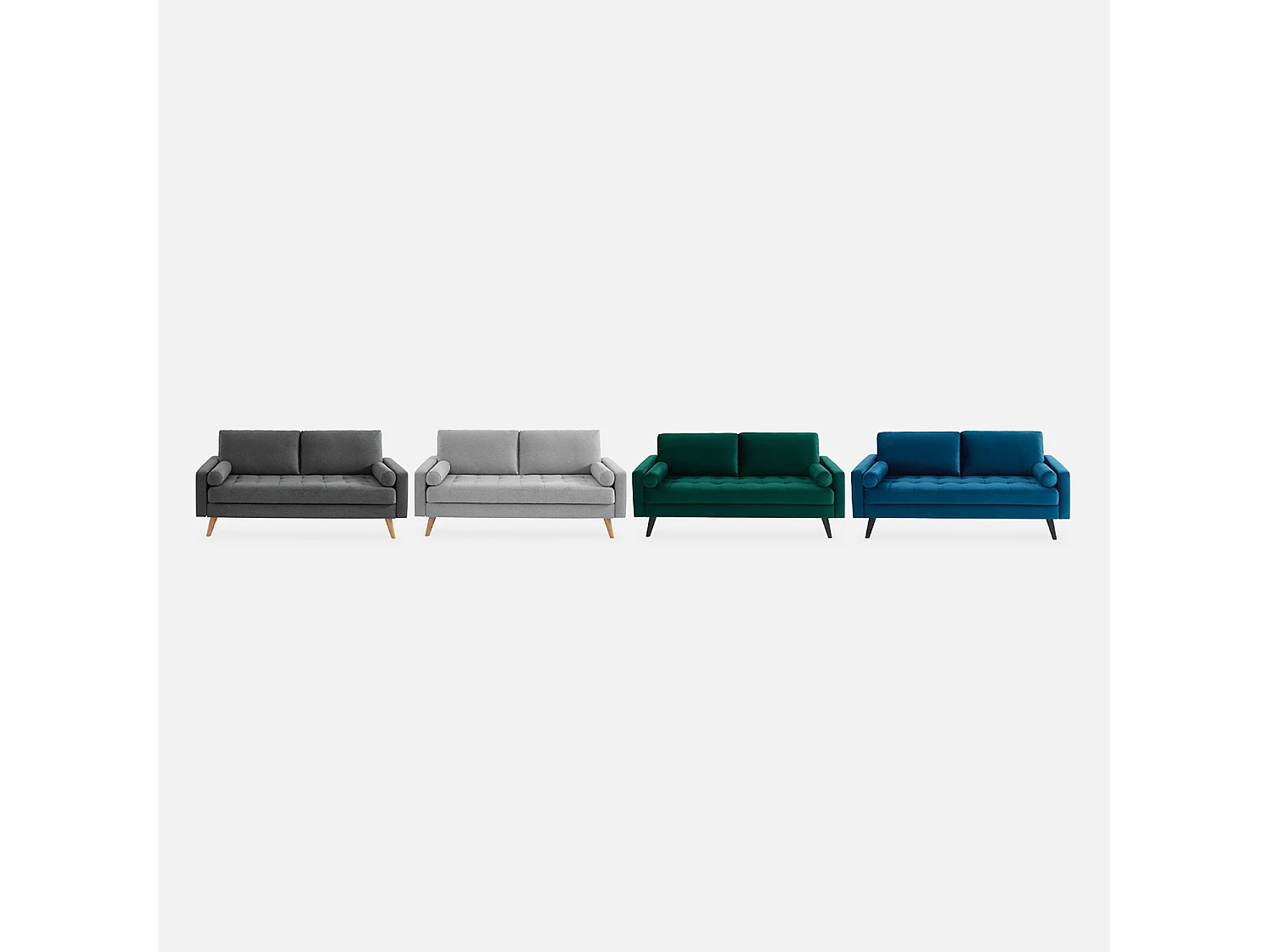 Divano in stile scandinavo in tessuto semplice, 3 posti, grigio chiaro