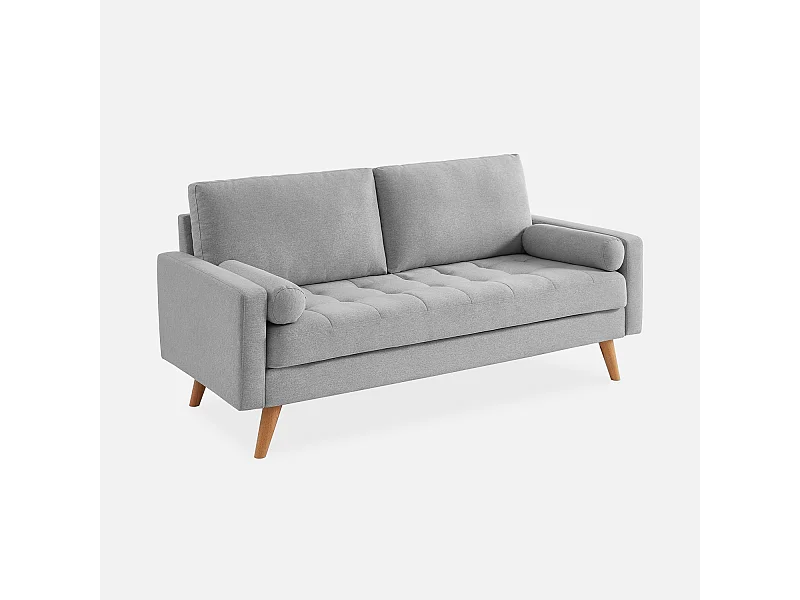 Divano in stile scandinavo in tessuto semplice, 3 posti, grigio chiaro