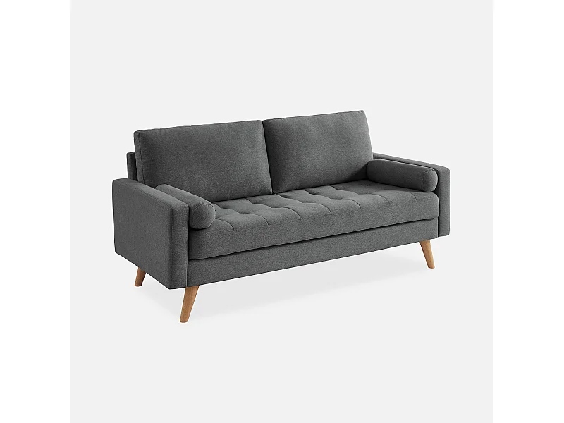 Divano in stile scandinavo in tessuto semplice, 3 posti, grigio scuro