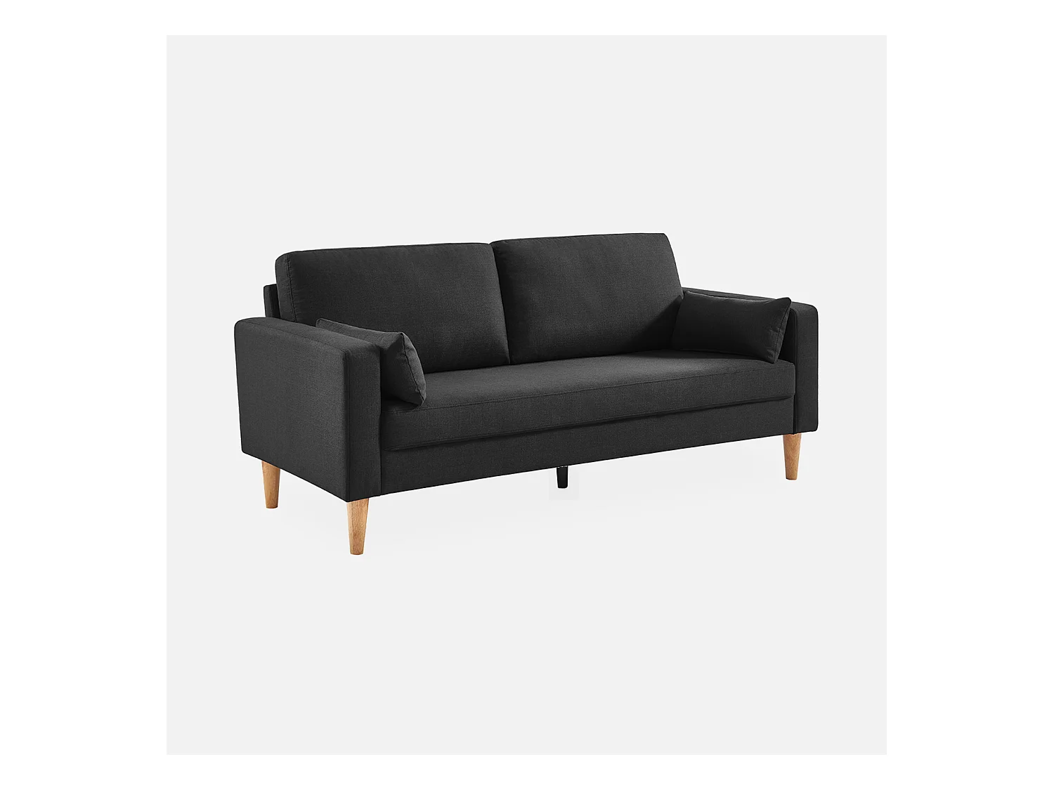 Canapé en tissu gris chiné foncé - Bjorn - Canapé 3 places fixe droit pieds bois. style scandinave