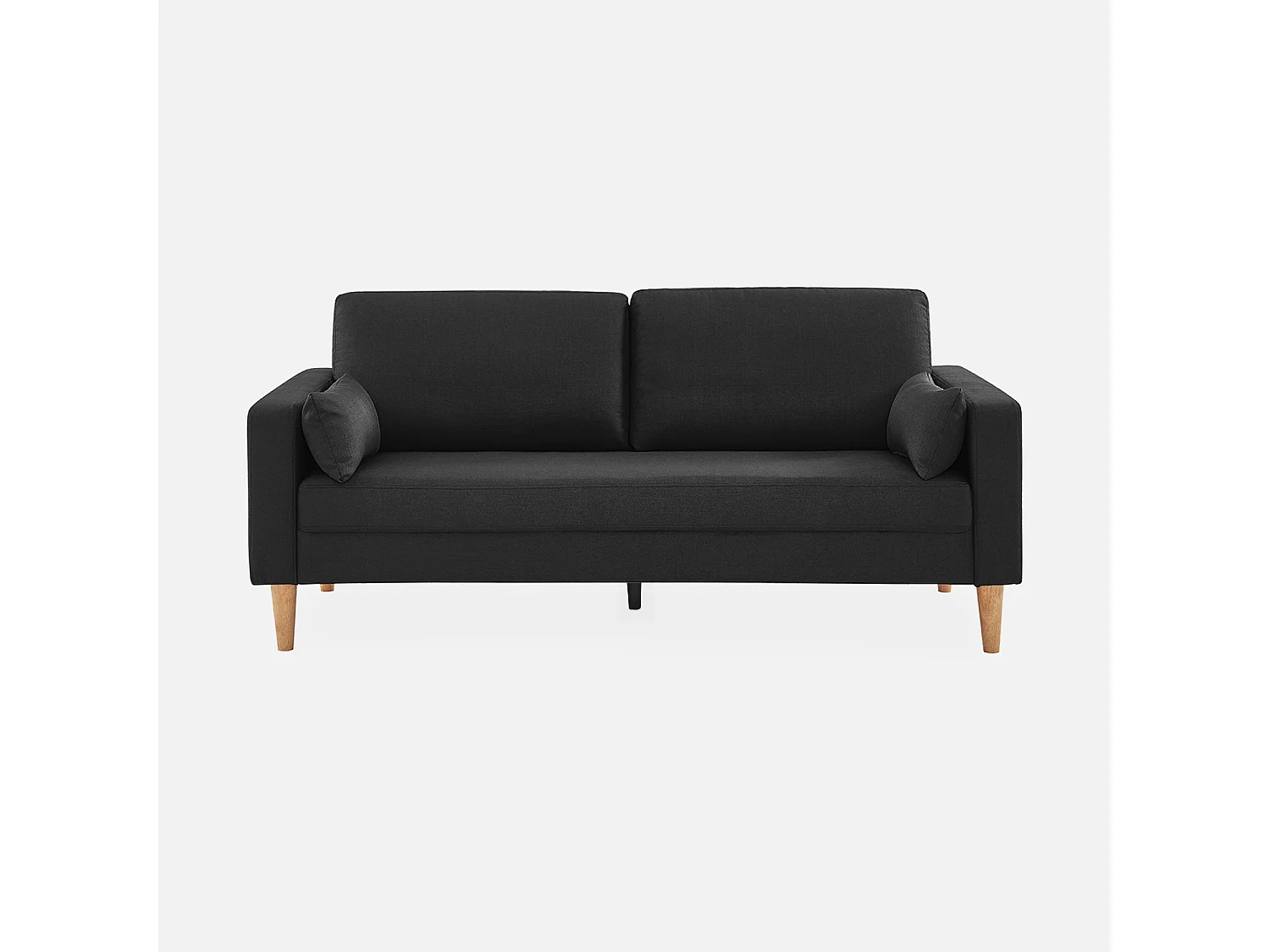 Canapé en tissu gris chiné foncé - Bjorn - Canapé 3 places fixe droit pieds bois. style scandinave