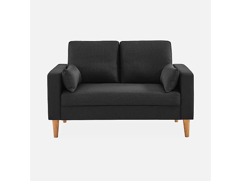 Canapé en tissu gris chiné foncé - Bjorn - Canapé 2 places fixe droit pieds bois. style scandinave