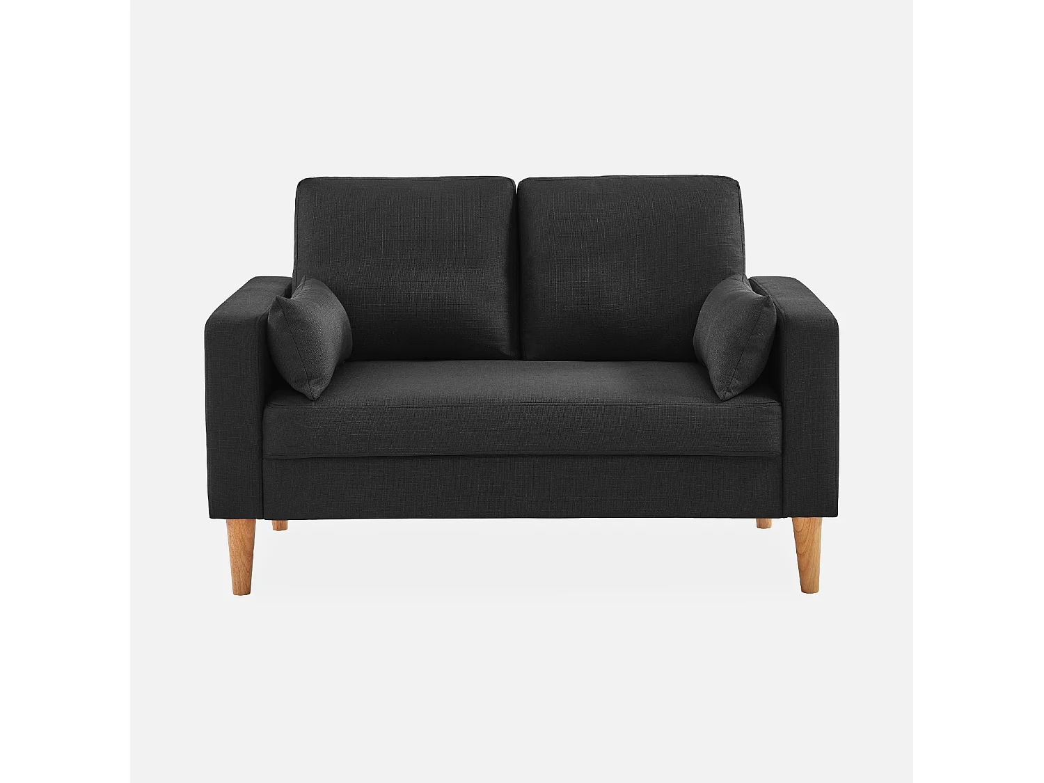 Sofá de tela con patas de madera, 2 plazas gris oscuro