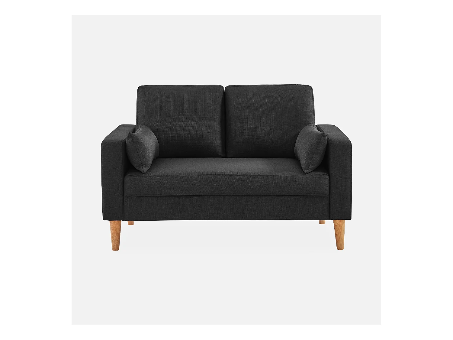 Canapé en tissu gris chiné foncé - Bjorn - Canapé 2 places fixe droit pieds bois. style scandinave