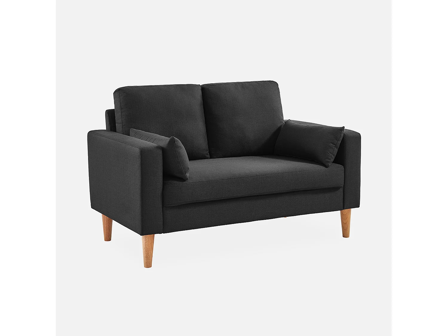 Canapé en tissu gris chiné foncé - Bjorn - Canapé 2 places fixe droit pieds bois. style scandinave