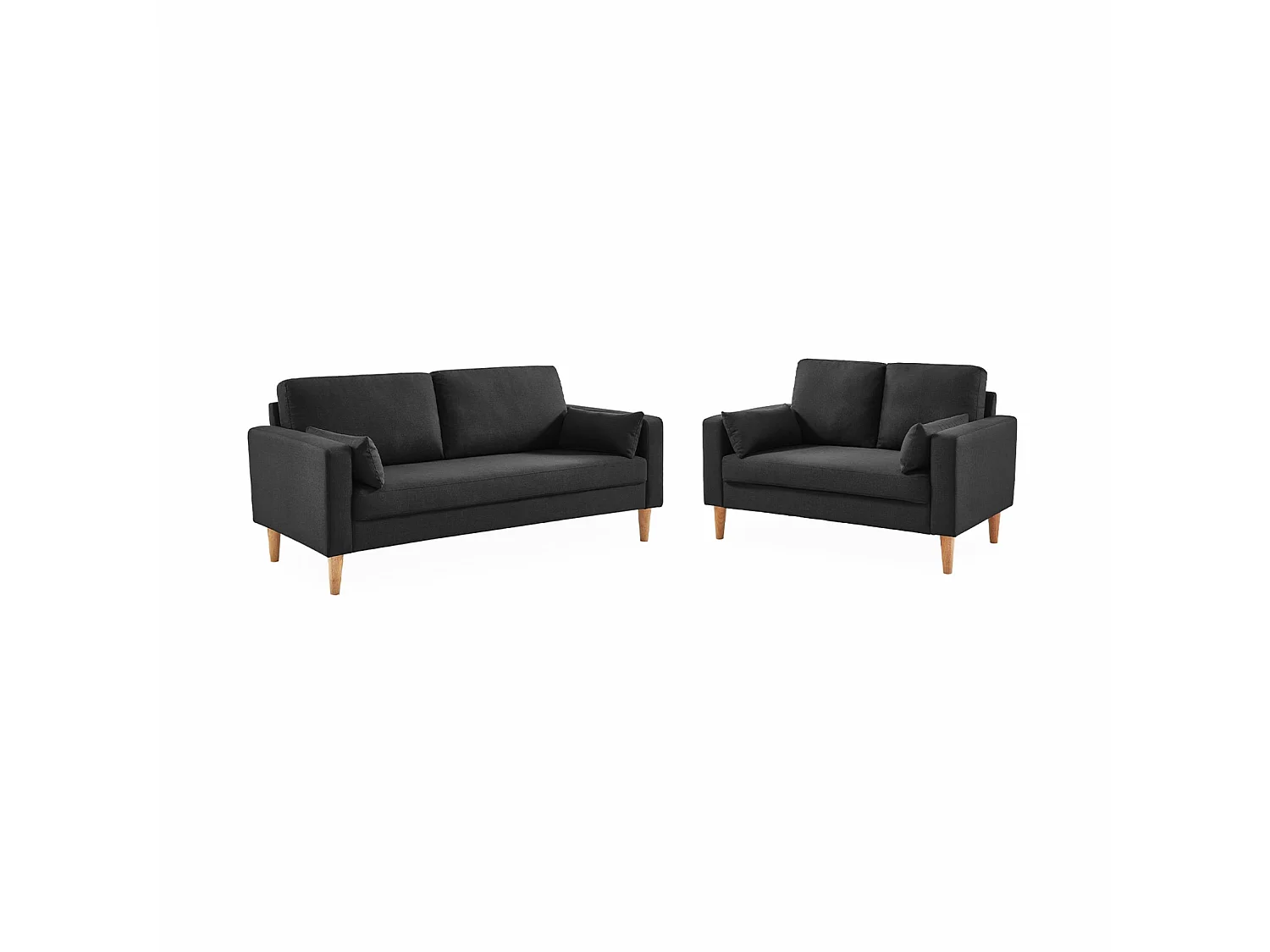Sofá de tela con patas de madera, 2 plazas gris oscuro