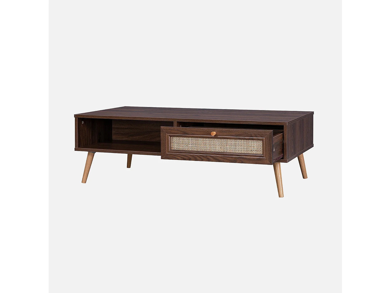 Mesa de centro estilo escandinavo de caña madera oscura
