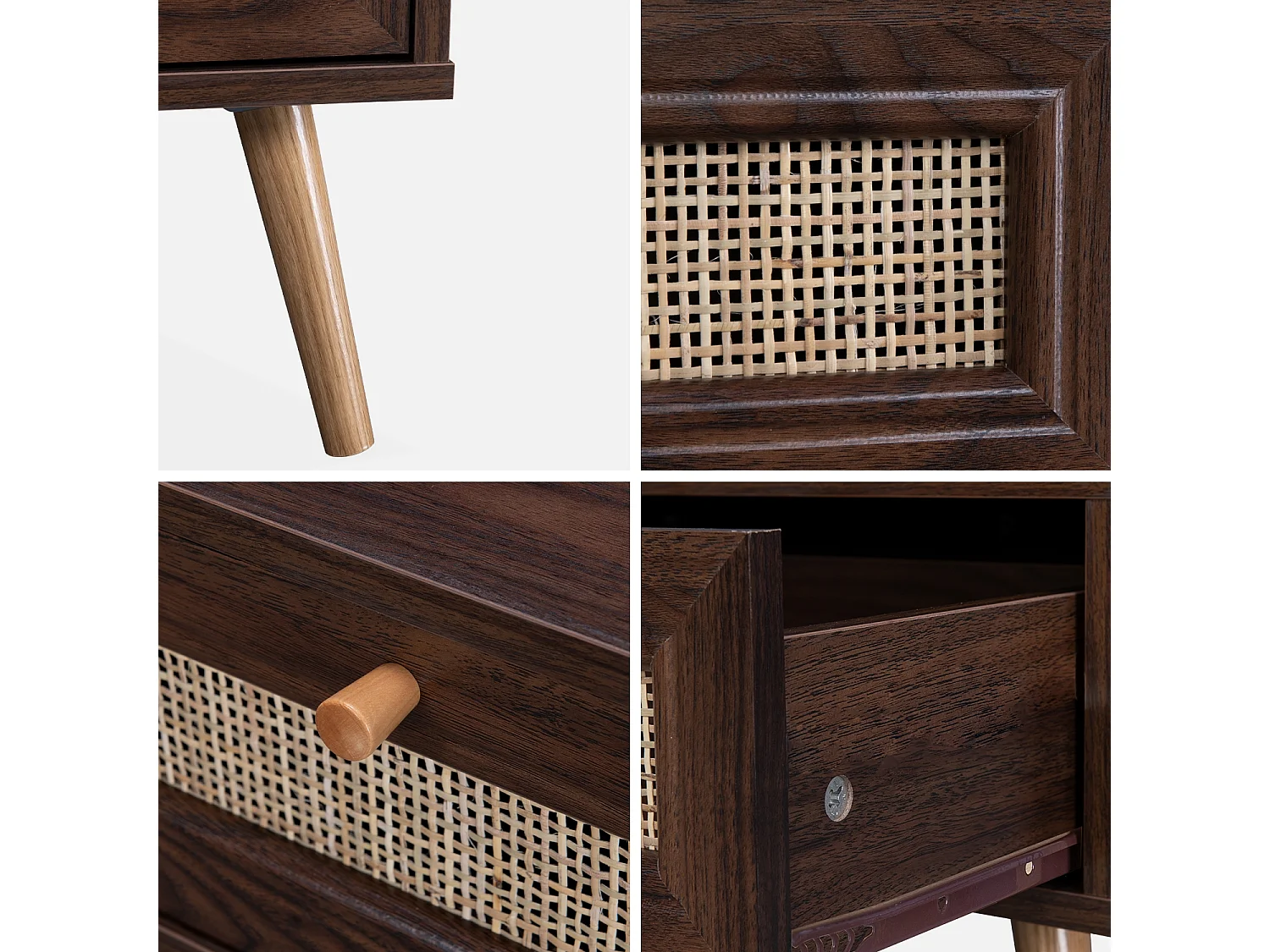 Mesa de centro estilo escandinavo de caña madera oscura