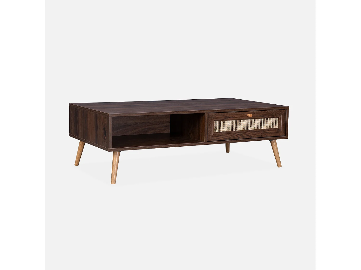 Mesa de centro estilo escandinavo de caña madera oscura