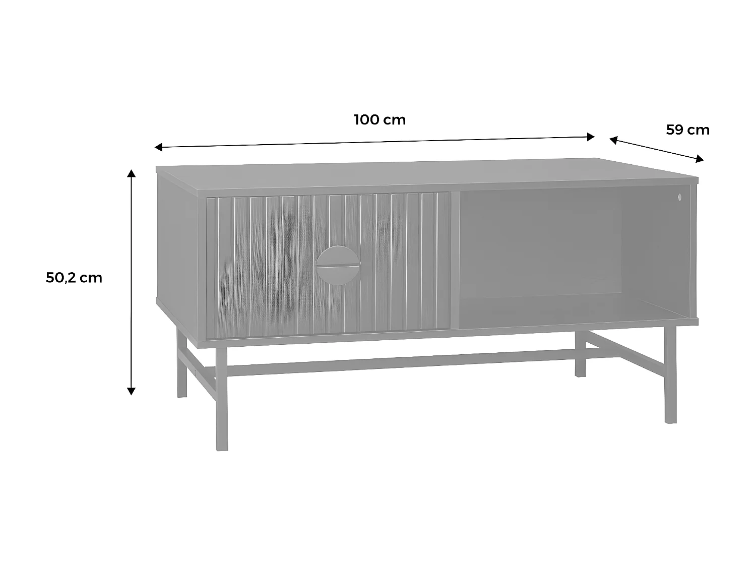 Table basse. Bazalt. un tioir. deux espaces de rangement. L 100 x l 59 x H 50.2cm