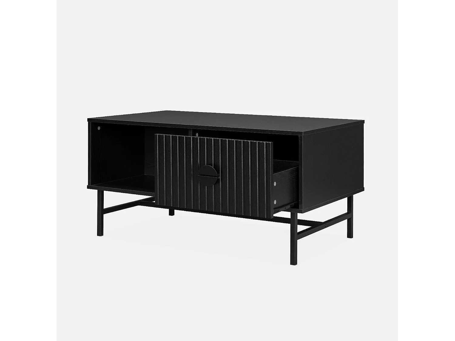 Table basse. Bazalt. un tioir. deux espaces de rangement. L 100 x l 59 x H 50.2cm