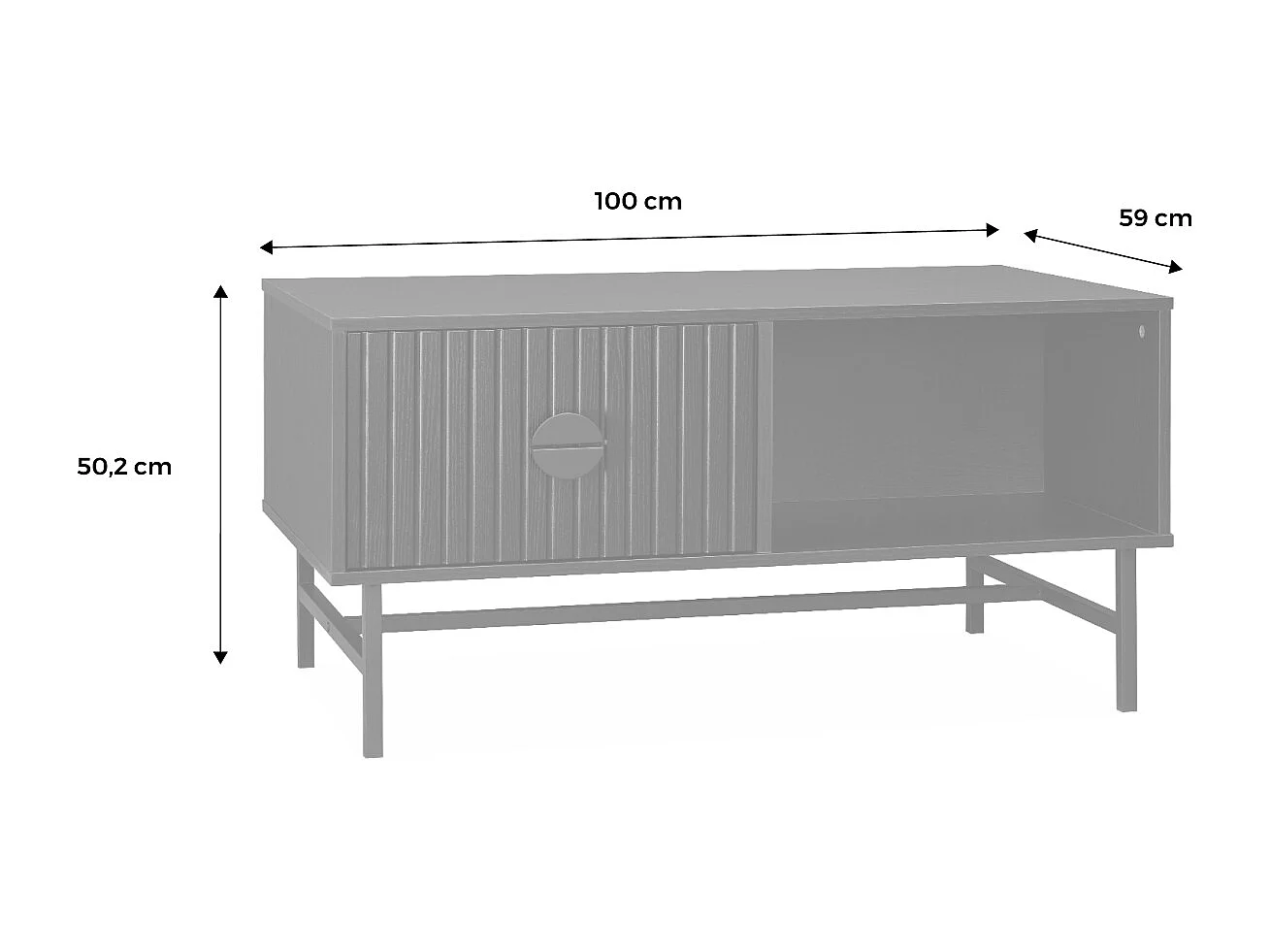 Table basse. Bazalt. un tioir. deux espaces de rangement. L 100 x l 59 x H 50.2cm