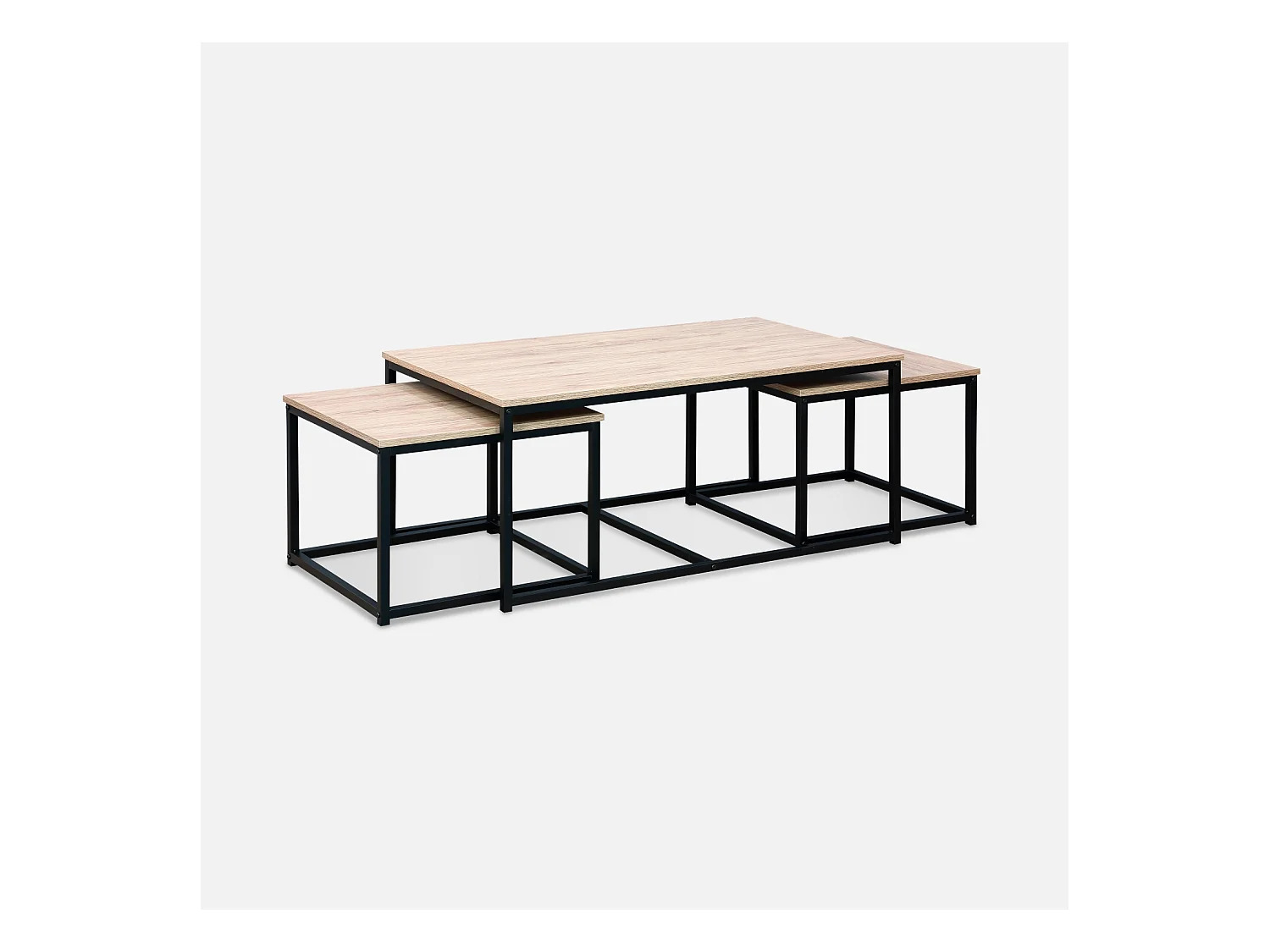 Mesa nido encastrable de metal y efecto madera, set de 3 madera