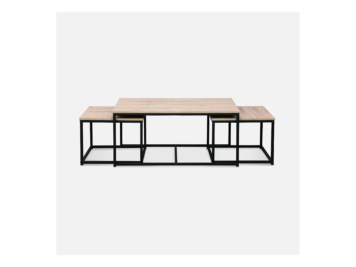 Mesa nido encastrable de metal y efecto madera, set de 3 madera