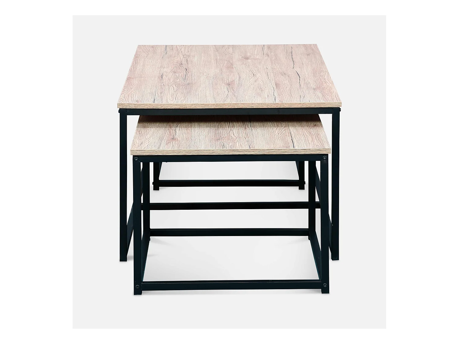 Mesa nido encastrable de metal y efecto madera, set de 3 madera