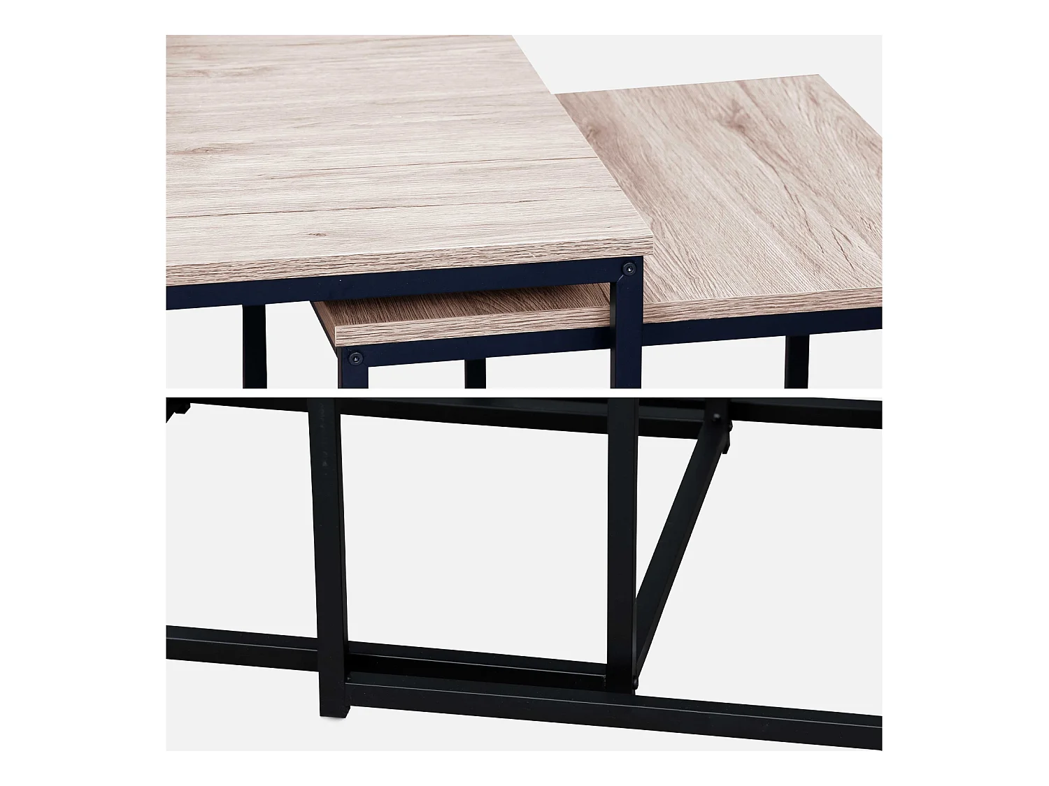 Mesa nido encastrable de metal y efecto madera, set de 3 madera
