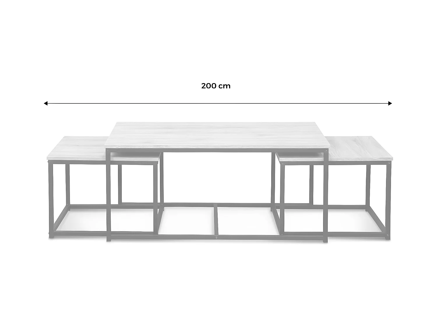 Mesa nido encastrable de metal y efecto madera, set de 3 madera