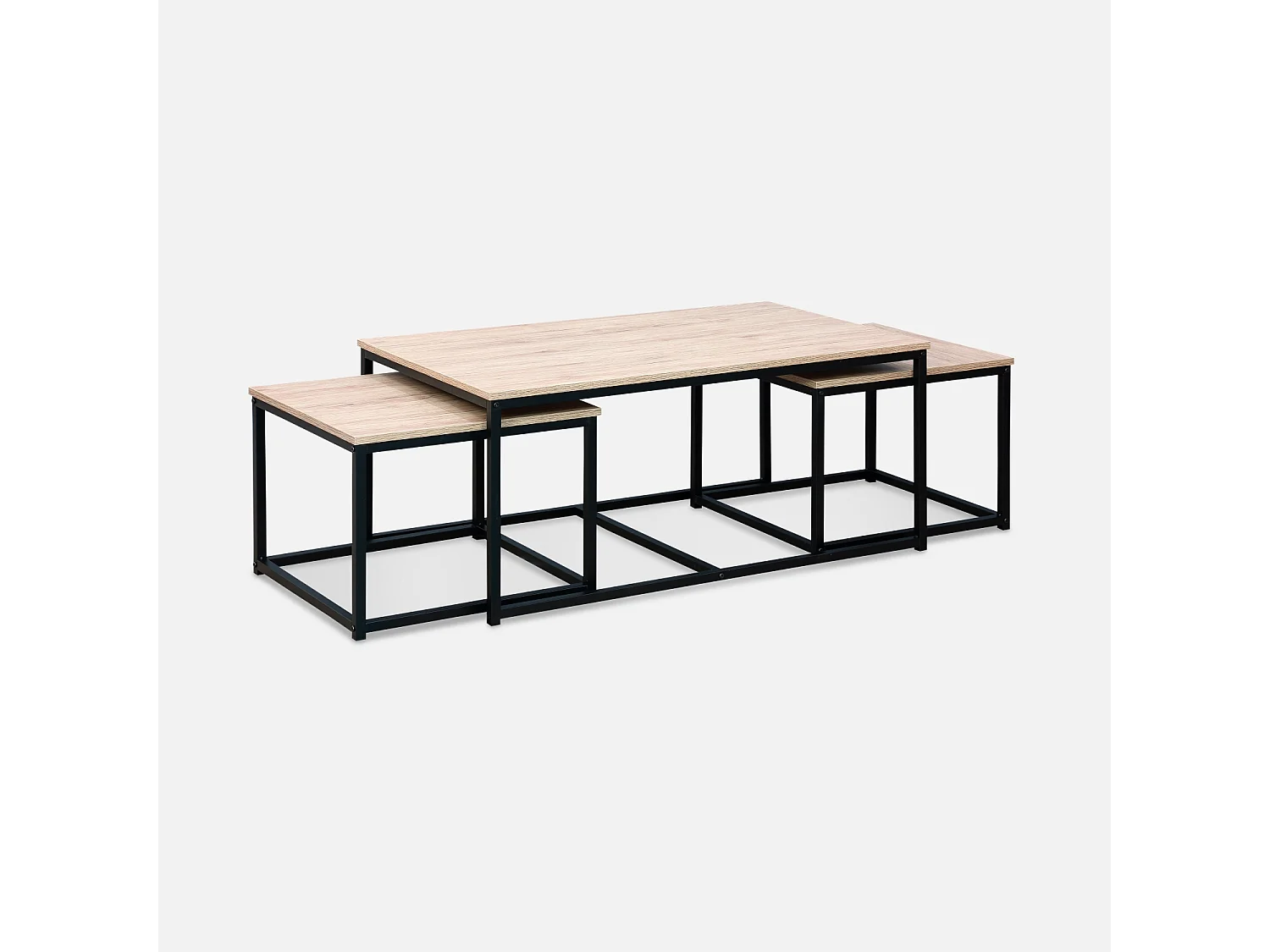 Mesa nido encastrable de metal y efecto madera, set de 3 madera