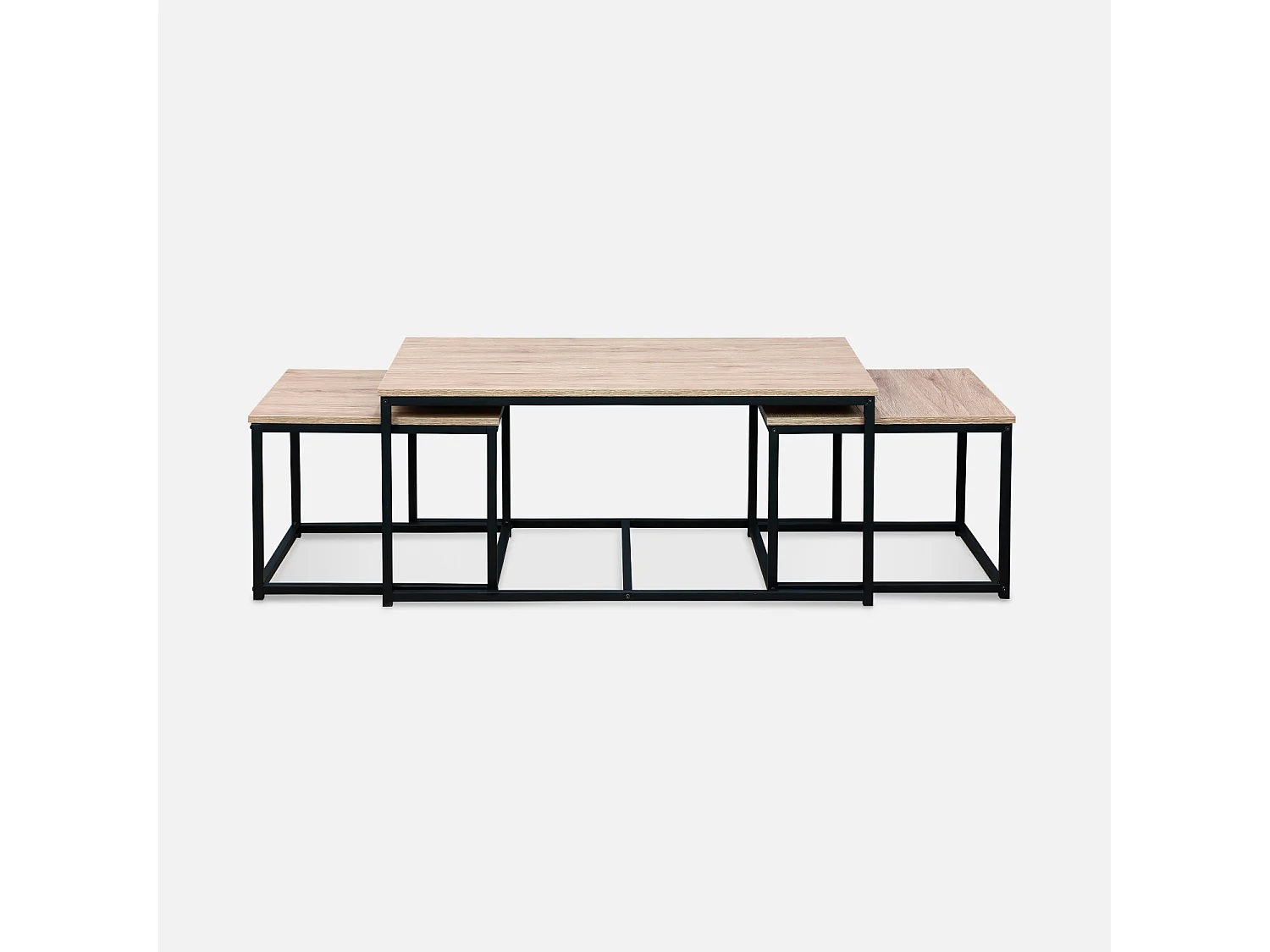 Mesa nido encastrable de metal y efecto madera, set de 3 madera