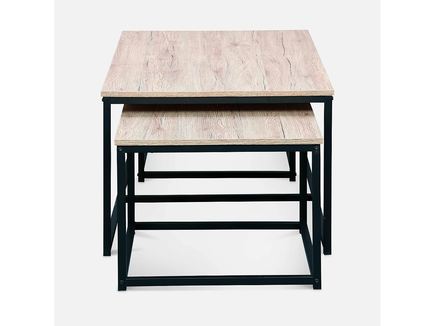 Mesa nido encastrable de metal y efecto madera, set de 3 madera